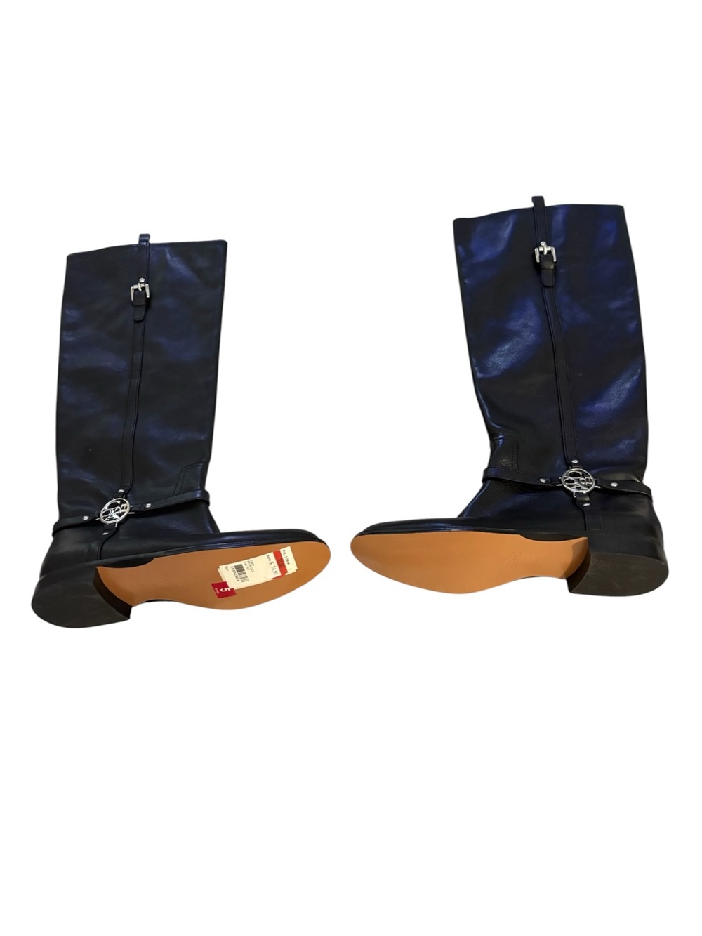 Coach Black Tall Leather Riding Boots with Signature Buckle